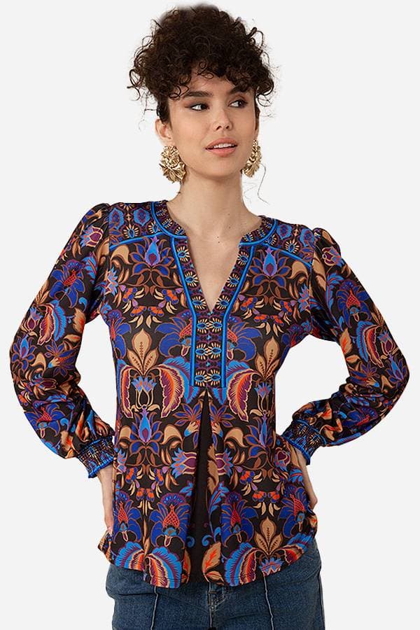 Blue Brown Vneck Printed Top | Women's - $185.00 - View 3 of 3