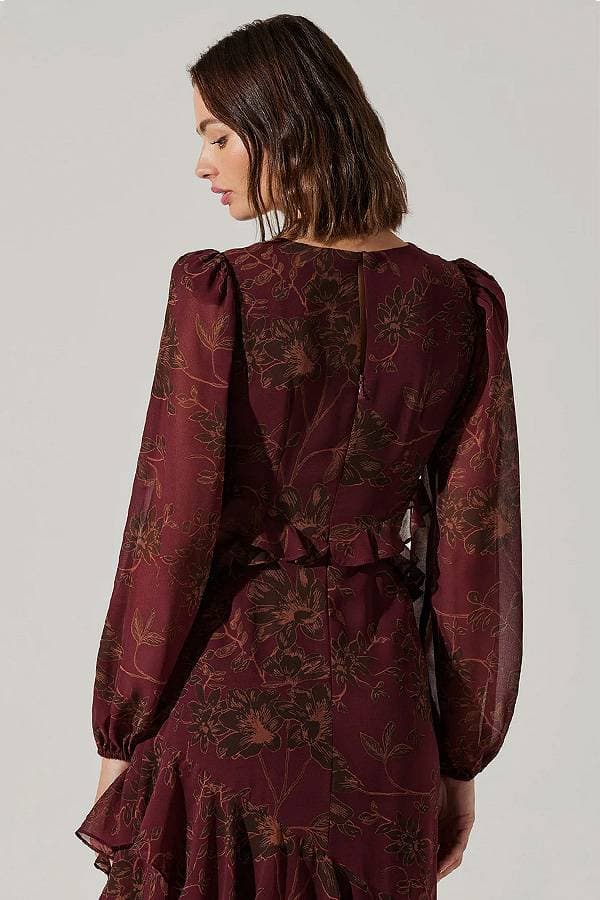 Red Merlot Floral Ruffle Dress | Women's - $295.00 - View 3 of 6