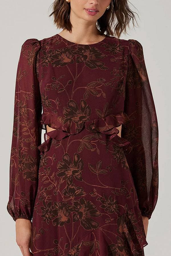 Merlot Floral Ruffle Dress -  - View 4 of 6