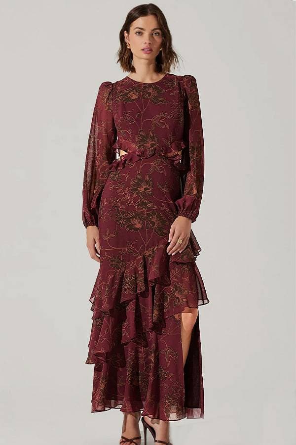 Red Merlot Floral Ruffle Dress | Women's - $295.00 - View 1 of 6