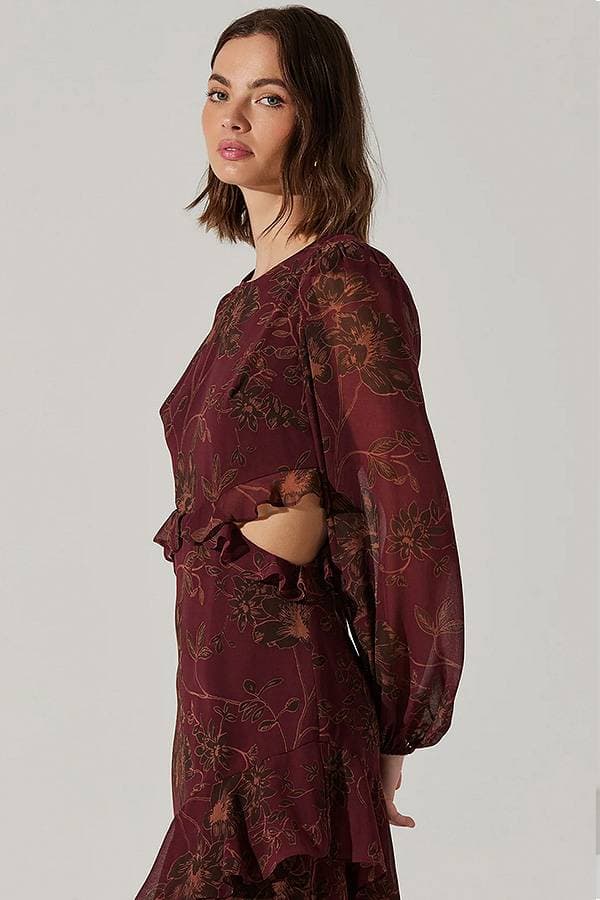 Merlot Floral Ruffle Dress -  - View 5 of 6