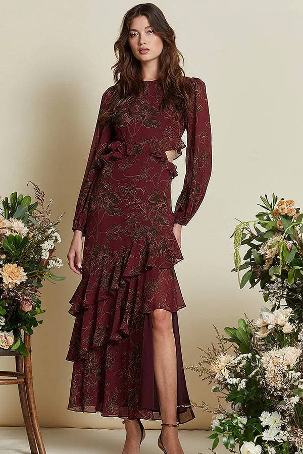 Red Merlot Floral Ruffle Dress | Women's - $295.00 - View 6 of 6