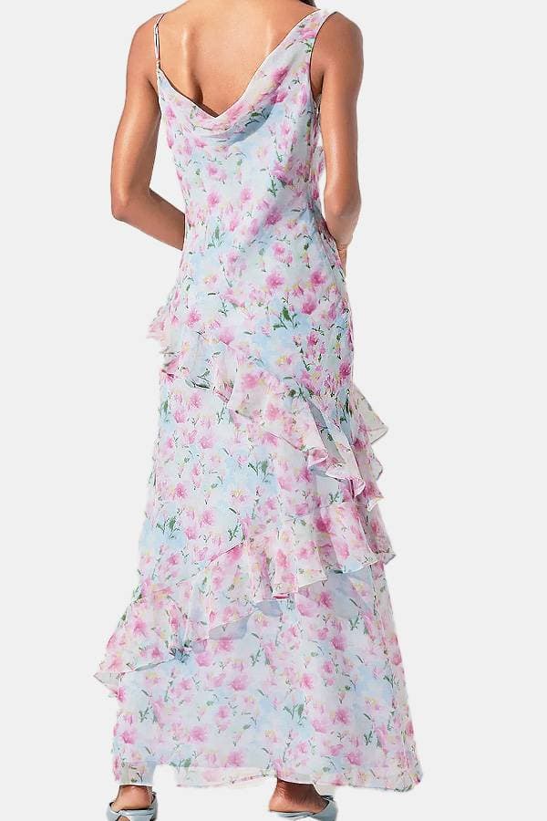 Pink Blue Offset Neckline Ruffle Dress | Women's - $295.00 - View 2 of 4