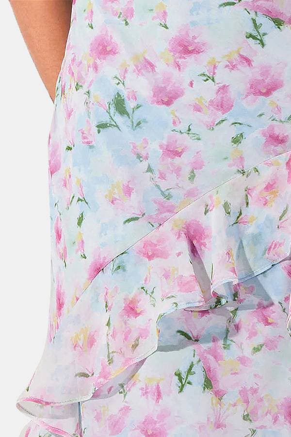 Pink Blue Offset Neckline Ruffle Dress | Women's - $295.00 - View 3 of 4