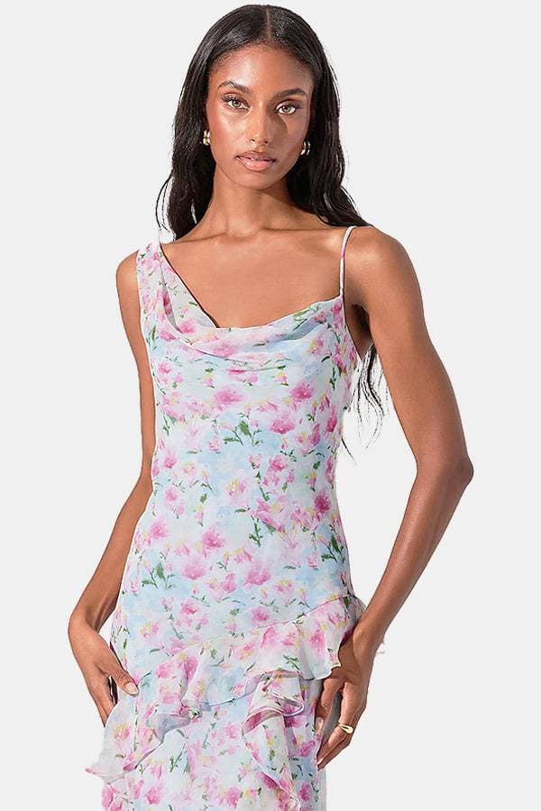 Pink Blue Offset Neckline Ruffle Dress | Women's - $295.00 - View 4 of 4