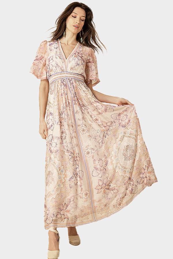 Hale Bob Flutter Sleeve Maxi Dress