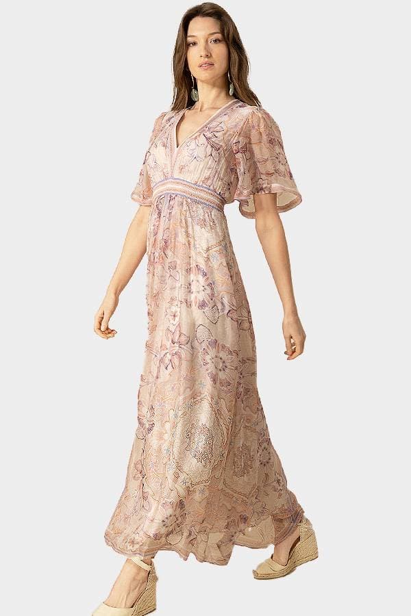 Hale Bob Flutter Sleeve Maxi Dress