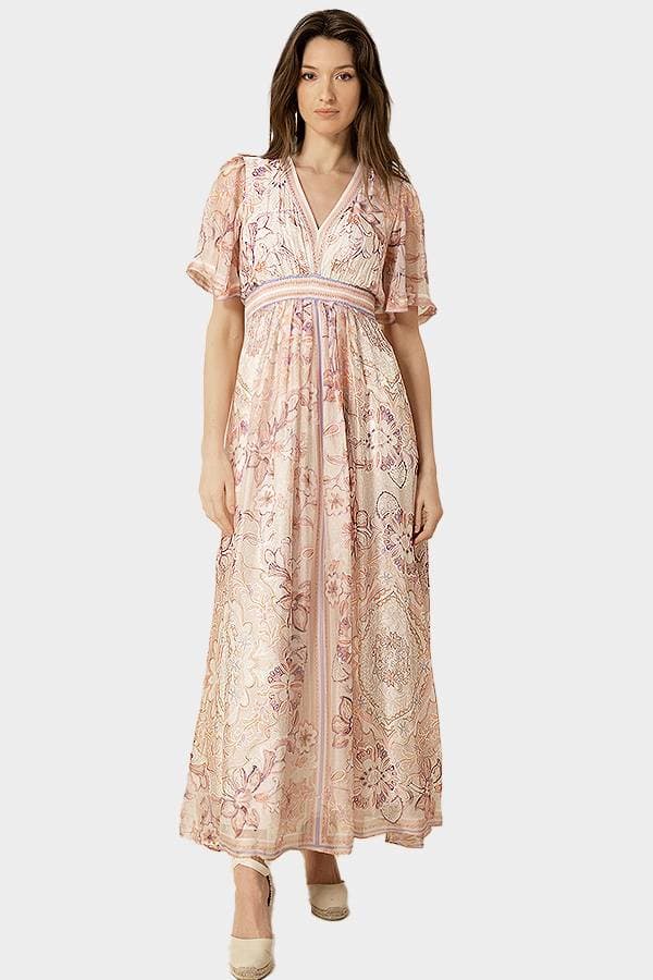 Hale Bob Flutter Sleeve Maxi Dress