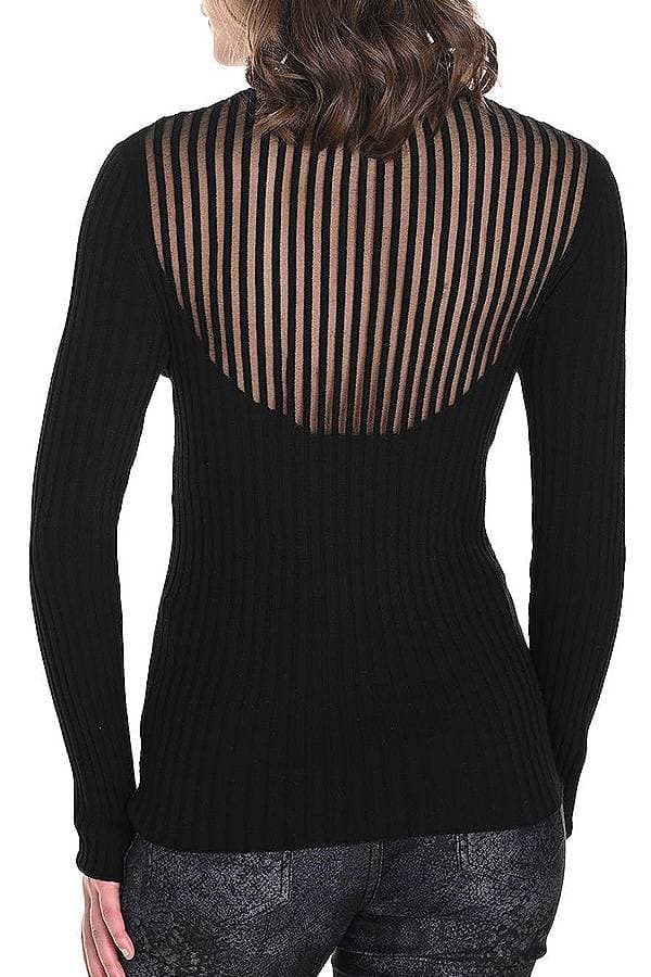 Black Frank Lyman Ribbed Sheer Top | Women's - $175.00 - View 2 of 4