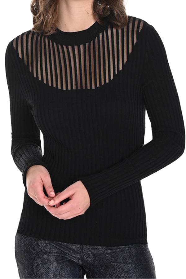 Black Frank Lyman Ribbed Sheer Top | Women's - $175.00 - View 4 of 4