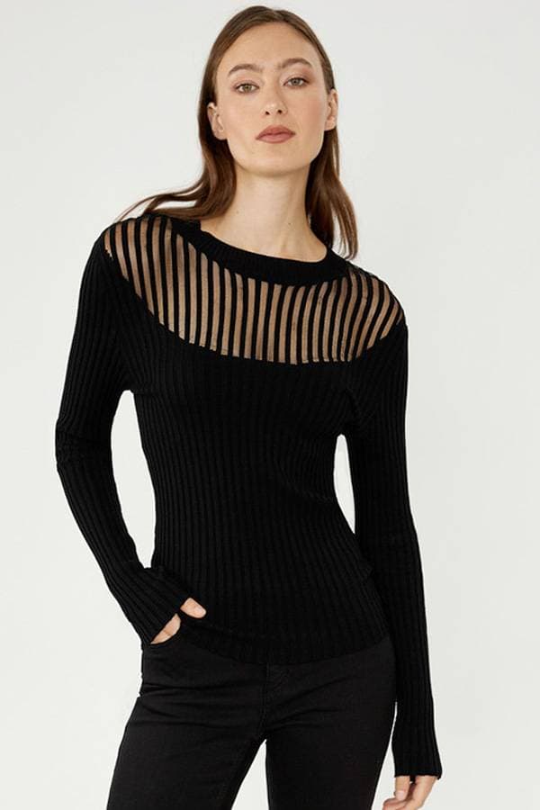 Black Frank Lyman Ribbed Sheer Top | Women's - $175.00 - View 1 of 4