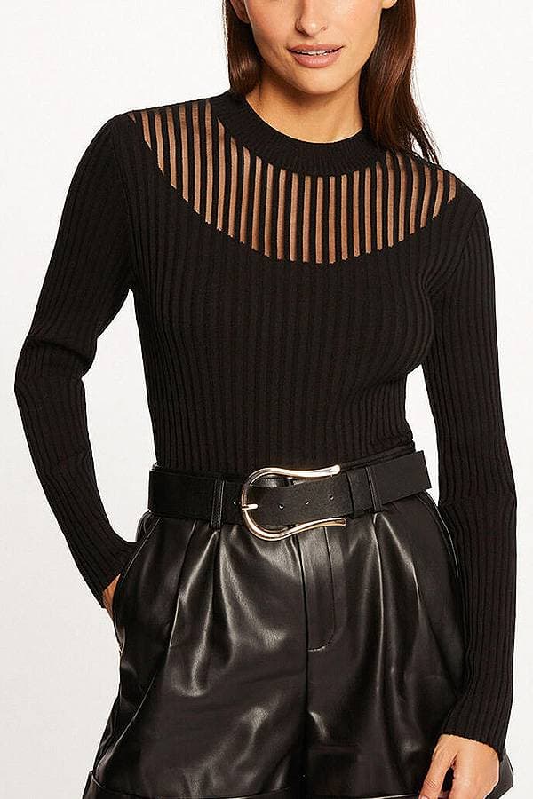 Black Frank Lyman Ribbed Sheer Top | Women's - $175.00 - View 3 of 4
