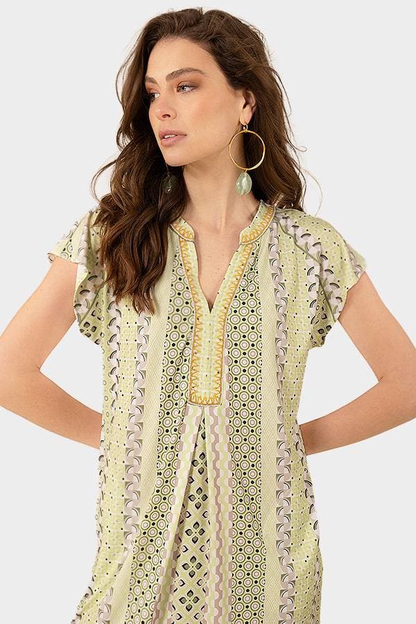 Hale Bob Olive Multi Geo Print Dress