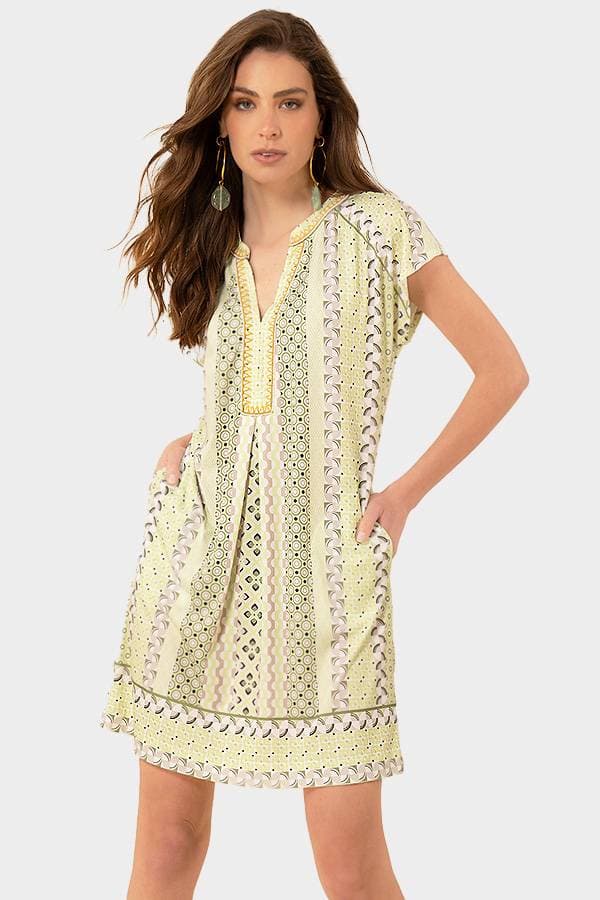 Hale Bob Olive Multi Geo Print Dress