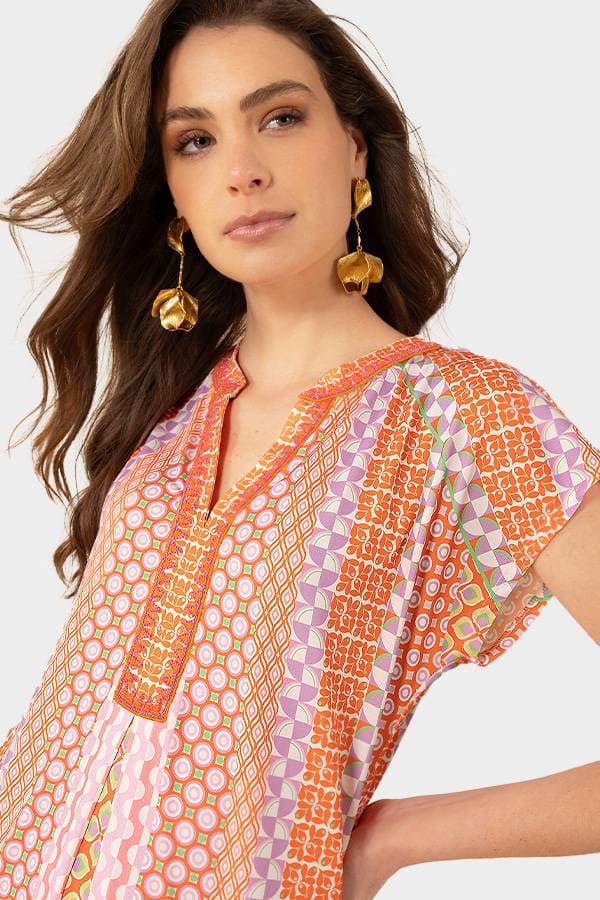 Hale Bob Orange Multi Geo Print Dress