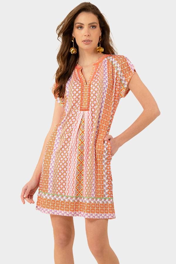 Hale Bob Orange Multi Geo Print Dress