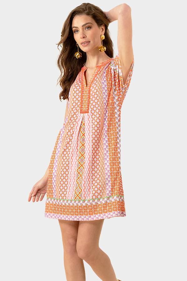 Hale Bob Orange Multi Geo Print Dress