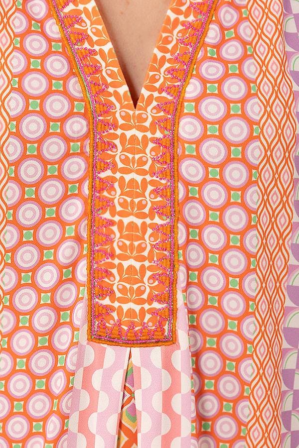 Hale Bob Orange Multi Geo Print Dress