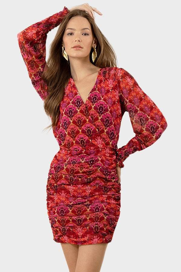 Pink Wrap Dress with Shirred Skirt | Women's - $285.00 - View 1 of 5