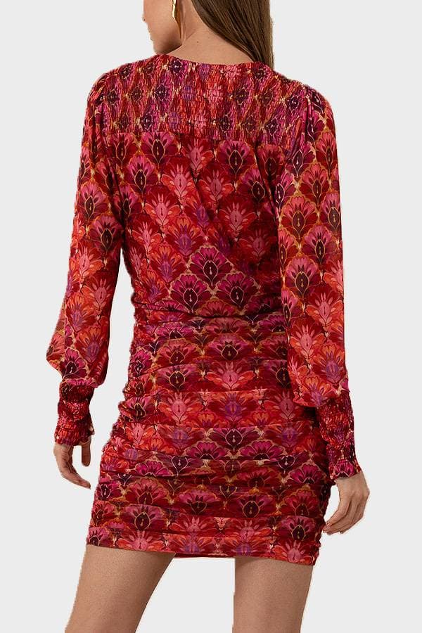 Pink Wrap Dress with Shirred Skirt | Women's - $285.00 - View 2 of 5