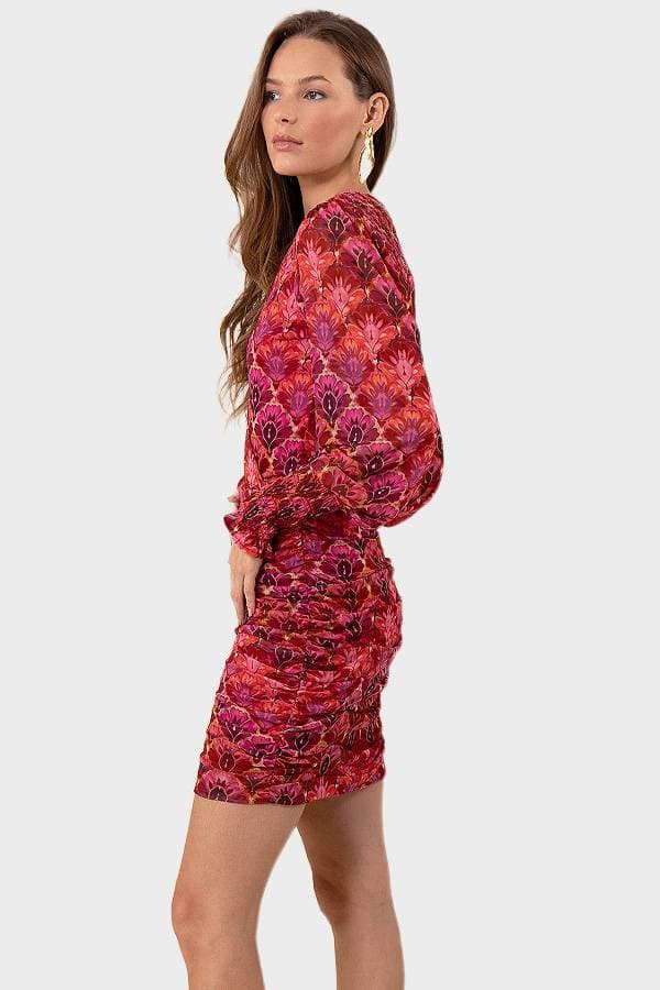 Pink Wrap Dress with Shirred Skirt | Women's - $285.00 - View 4 of 5