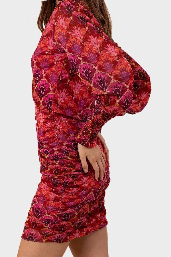 Pink Wrap Dress with Shirred Skirt | Women's - $285.00 - View 3 of 5