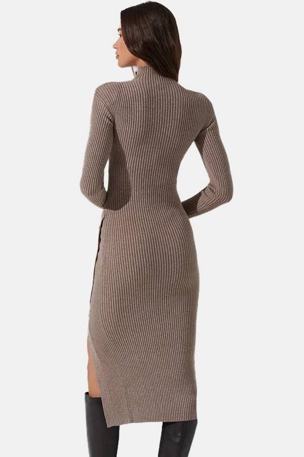 Ribbed Mock Dress with Button Slit