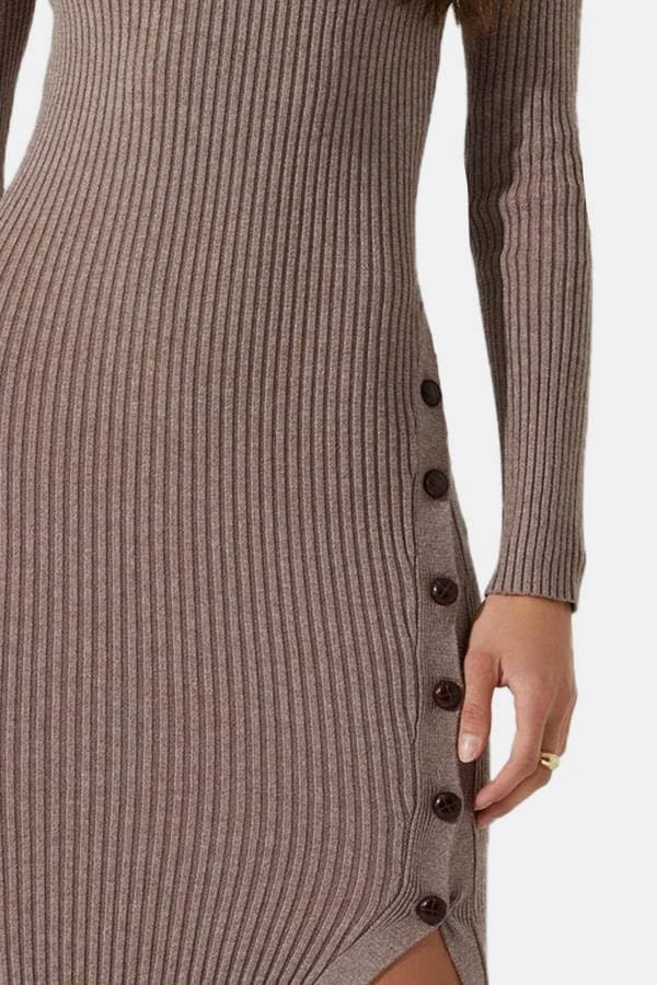 Ribbed Mock Dress with Button Slit