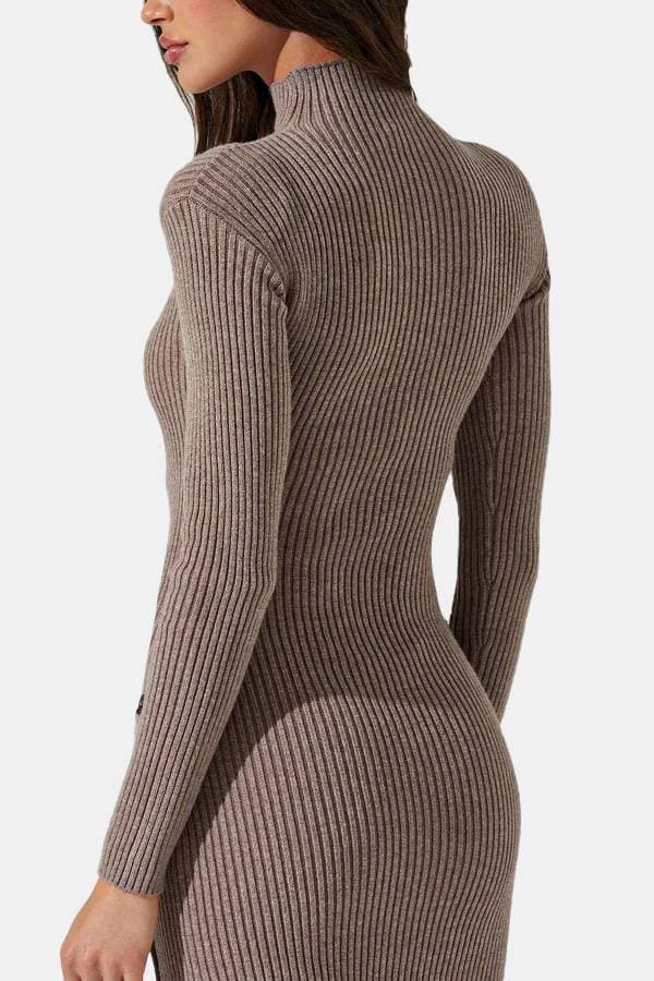 Ribbed Mock Dress with Button Slit
