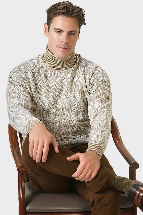 Beige and White Geometric Turtleneck Sweater | Men's - $345.00 - View 2 of 3