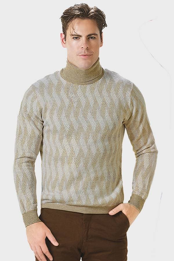Beige and White Geometric Turtleneck Sweater | Men's - $345.00 - View 1 of 3