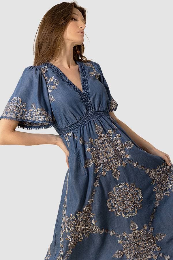 Hale Bob Denim Blue Colored Maxi Dress | Women's - $485.00 - View 4 of 5