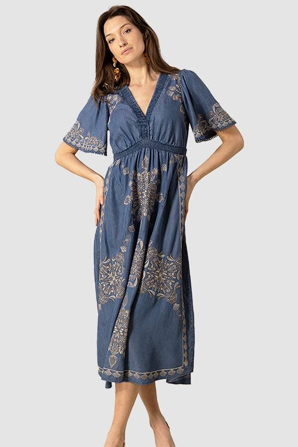 Hale Bob Denim Blue Colored Maxi Dress | Women's - $485.00 - View 1 of 5