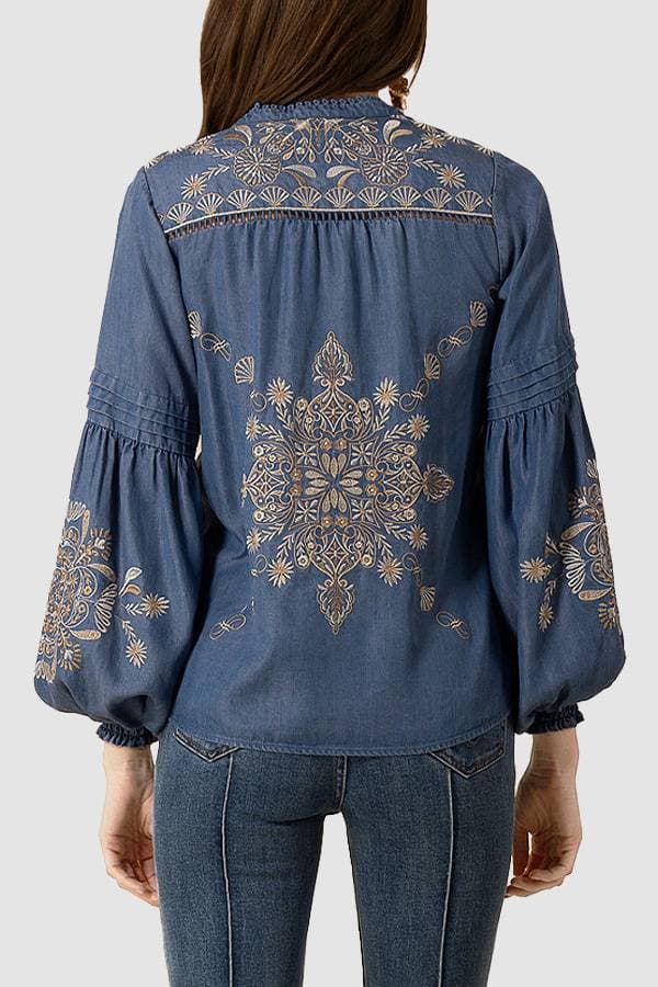 Tencel Denim Hale Bob Embroidered Top
