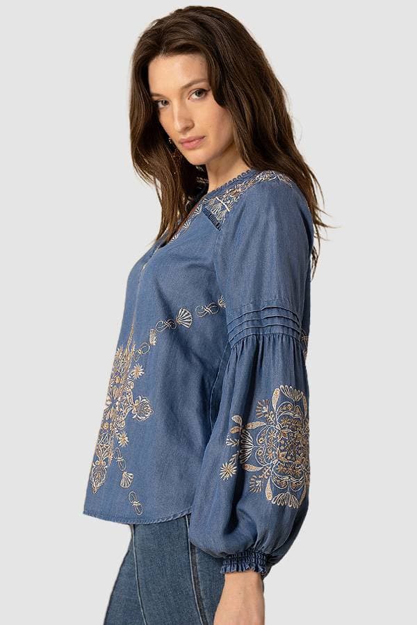 Tencel Denim Hale Bob Embroidered Top -  - View 5 of 5