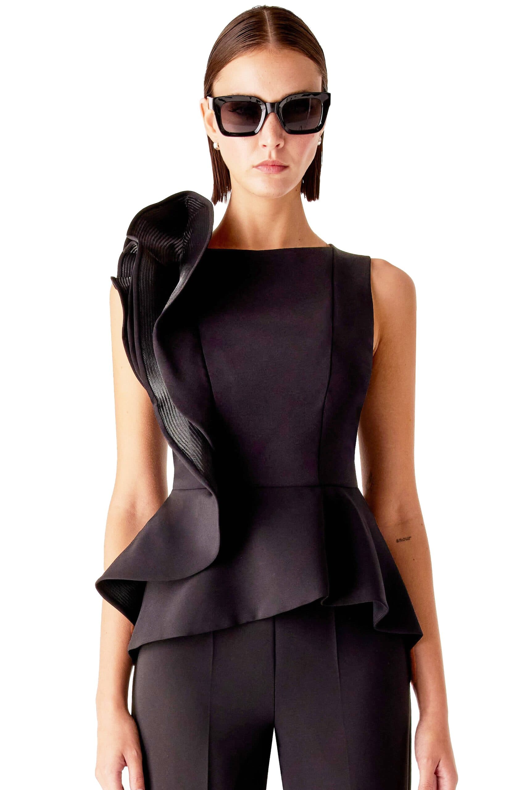 Black Sculpted Wave Top and Pant Ensemble | Women's - $395.00 - View 3 of 5