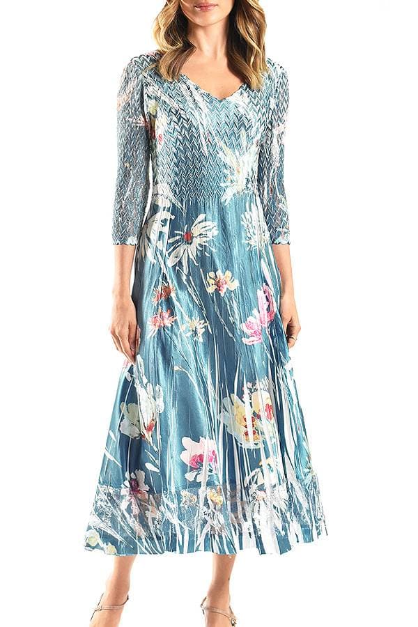 Teal Floral Plisse Dress - 39500 - Main product view