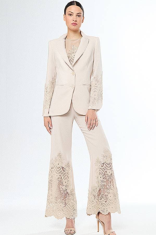 Beige 2pc Lace Pantsuit | Women's - $565.00 - View 1 of 5