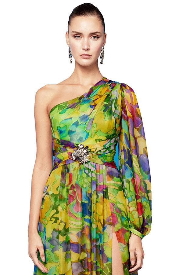 Long Asymmetrical Floral Gown