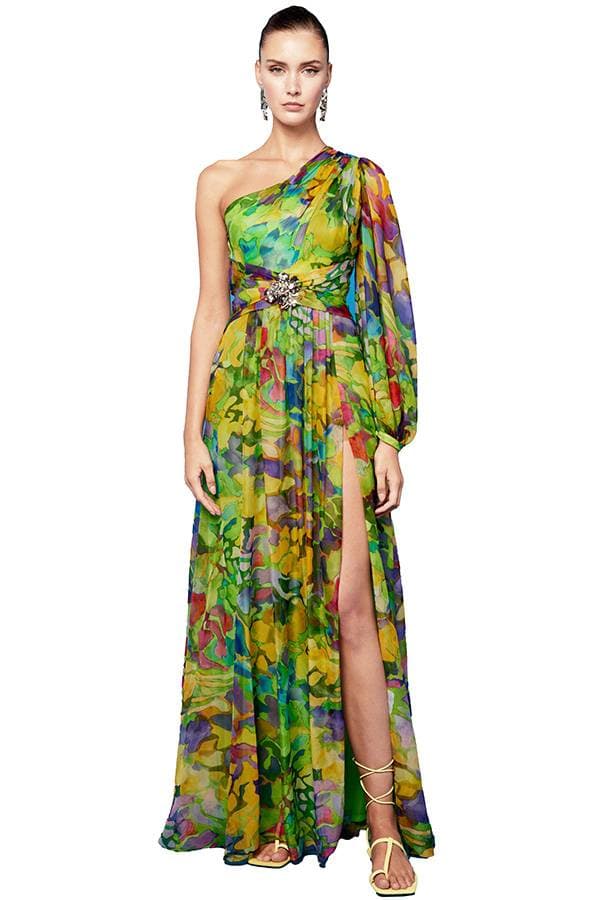 Long Asymmetrical Floral Gown
