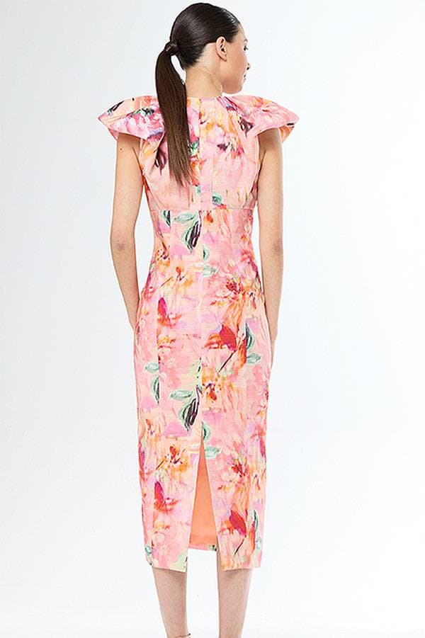 Pink Linen-Look Print Cocktail Dress | Women's - $395.00 - View 2 of 3