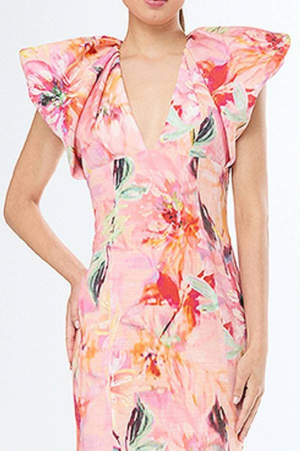 Linen-Look Print Cocktail Dress -  - View 3 of 4