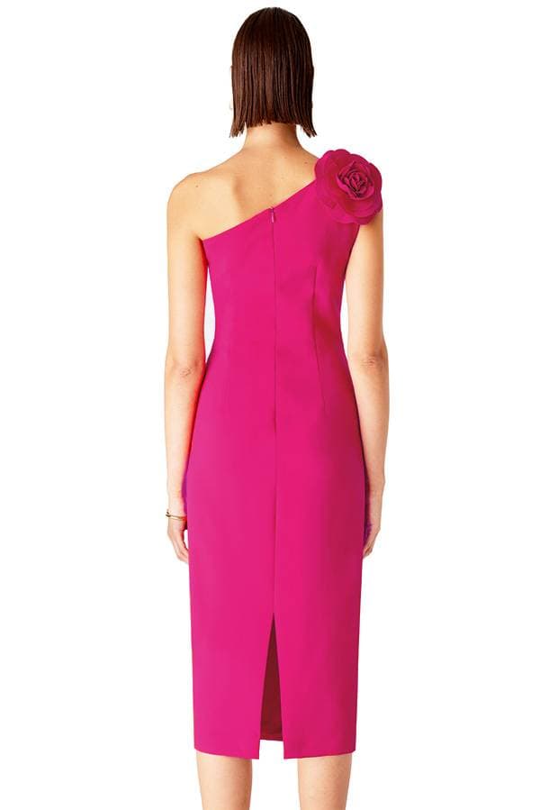 Pink Asymmetrical Shoulder Cocktail Dress with Rosette | Women's - $395.00 - View 2 of 5