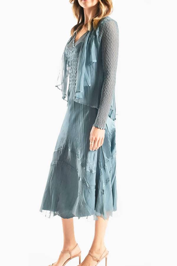 2pc Grey Blue Plisse Ensemble | Komarov Dress