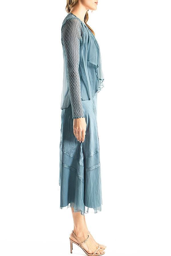 2pc Grey Blue Plisse Ensemble | Komarov Dress