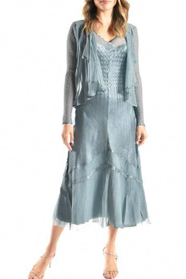 2pc Grey Blue Plisse Ensemble | Komarov Dress