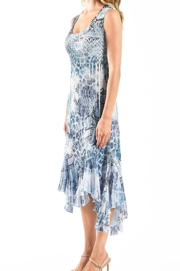 Blue Python Plisse Dress -  - View 3 of 6