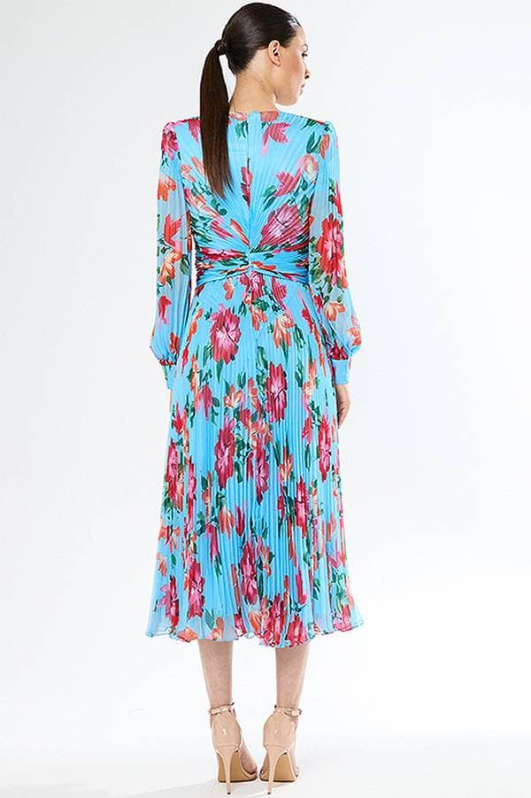 Blue Long Floral Plisse Dress | Women's - $685.00 - View 2 of 3