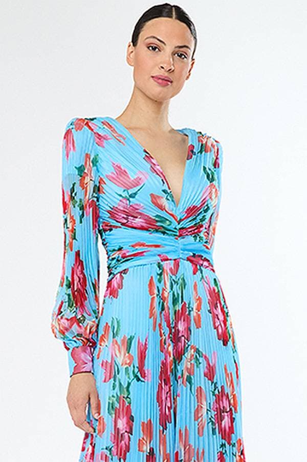 Blue Long Floral Plisse Dress | Women's - $685.00 - View 3 of 3
