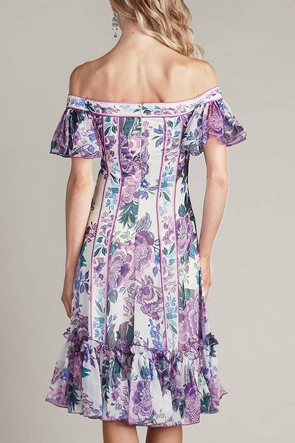 Purple Tadashi Off-The-Shoulder Floral Cocktail Dress | Women's - $495.00 - View 2 of 6